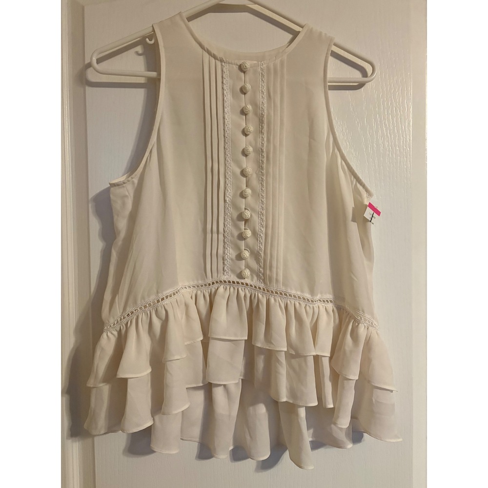 Cinq a Sept Blouse Womens Small Ivory Excellent Ruffle Pintuck Lace Sleeveless